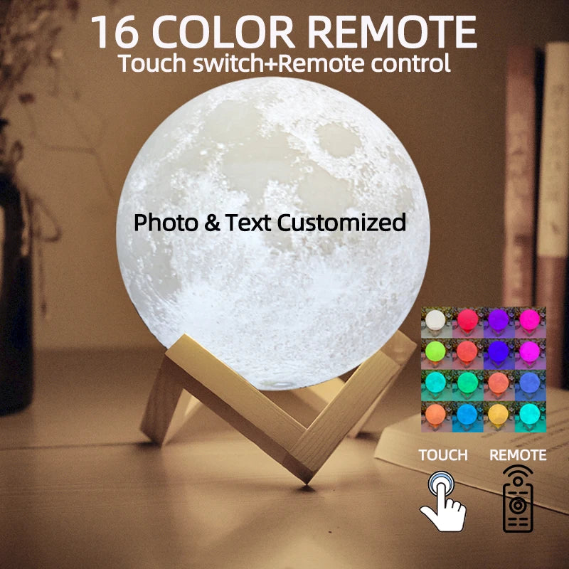 Customized 3D Print Moon Lamp Personalized Photo & Text Night Light USB Lunar Lamp Birthday Mother's Day Gift for Family Couple