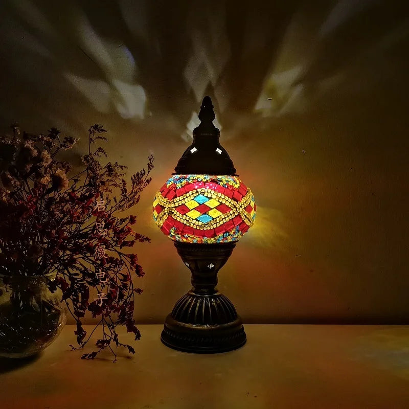 Mosaic Table Lamp Vintage Art Deco Handcrafted Lamparas De Mesa Mosaic Glass Bed Light Lamparas Con Mosaicos Night Lights