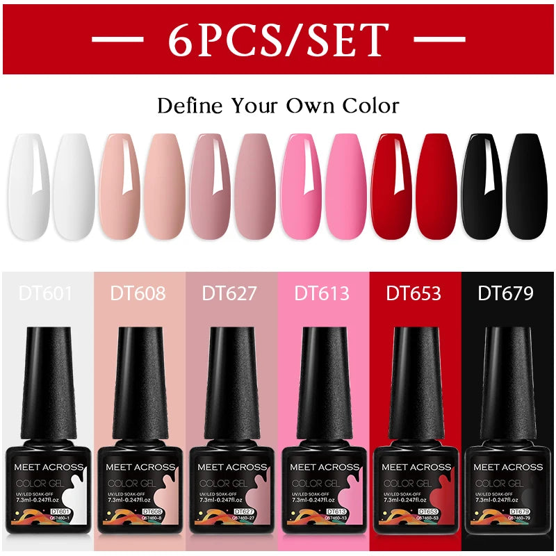 6pcs Gel Nail Polish Set HEMA TPO FREE Semi Permanent Soak Off UV Gel Varnish Nail Art Decoration Summer Nails DIY Nail Supplies