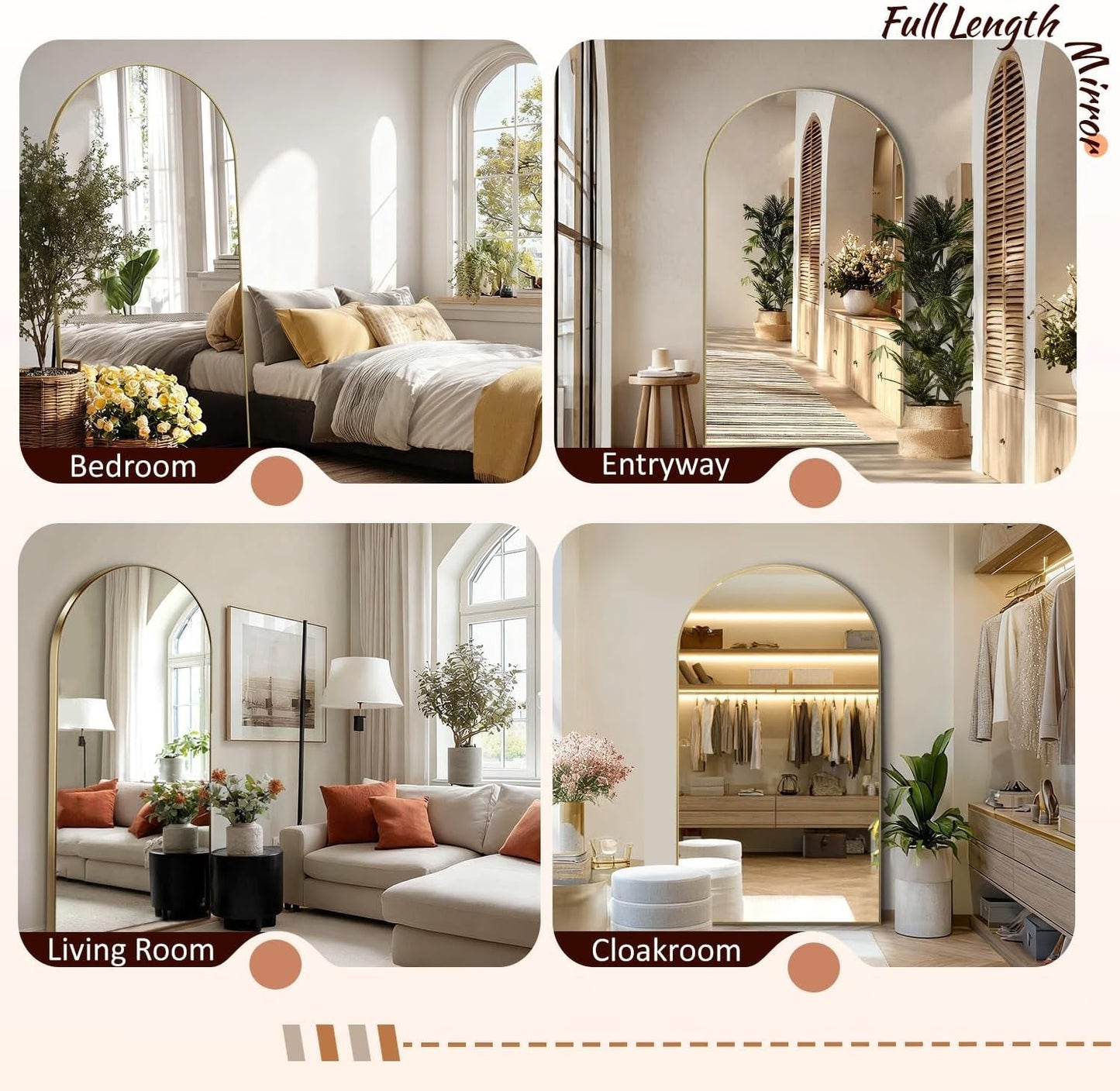 Seventy One Inch Arched Full Length Mirror Tempered Glass
