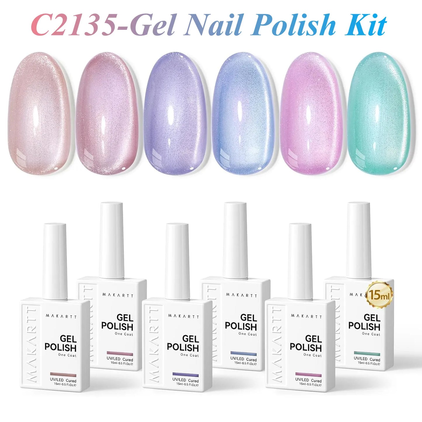 Makartt Pastel Gel Nail Polish Set 6 Colors 15ML One N'Done Spring Summer Baby Blue Green Yellow Purple Red Soak Off UV LED