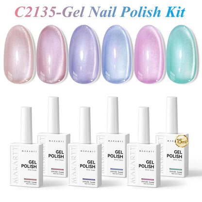 Makartt Pastel Gel Nail Polish Set 6 Colors 15ML One N'Done Spring Summer Baby Blue Green Yellow Purple Red Soak Off UV LED