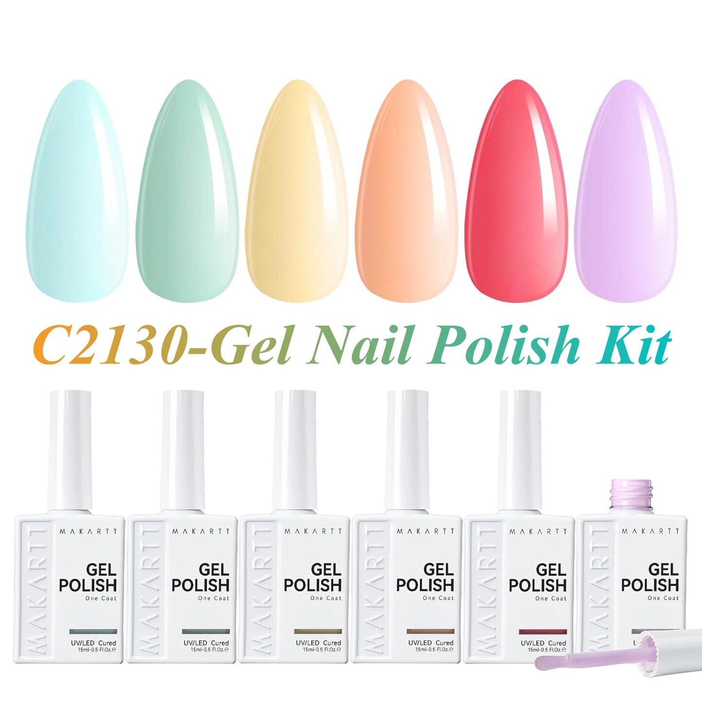 Makartt 6 Colors Gel Nail Polish Set 15ml Jelly Sheer Pink Nude White Red One N'Done Soak Off UV Nail Art Manicure Salon DIY