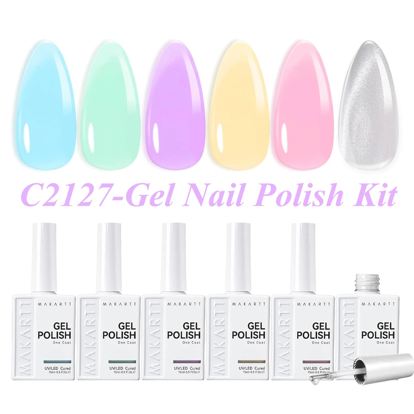 Makartt 6 Colors Gel Nail Polish Set 15ml Jelly Sheer Pink Nude White Red One N'Done Soak Off UV Nail Art Manicure Salon DIY