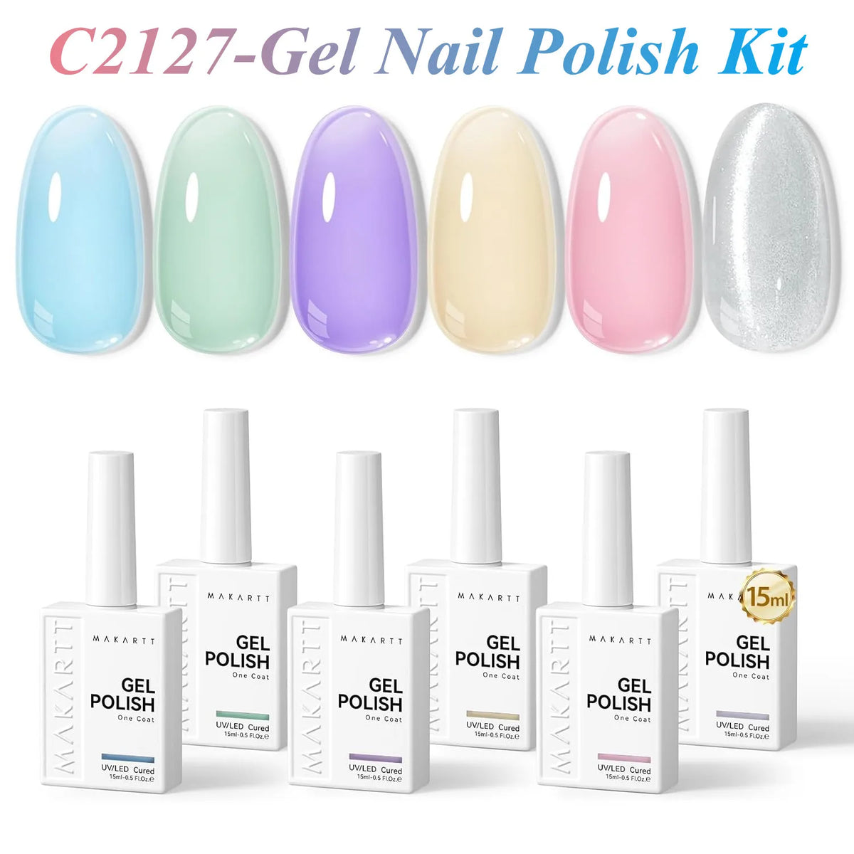 Makartt Pastel Gel Nail Polish Set 6 Colors 15ML One N'Done Spring Summer Baby Blue Green Yellow Purple Red Soak Off UV LED