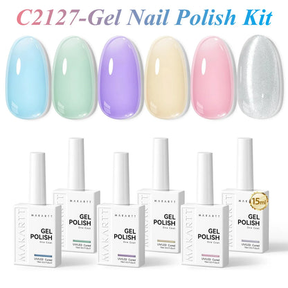Makartt Pastel Gel Nail Polish Set 6 Colors 15ML One N'Done Spring Summer Baby Blue Green Yellow Purple Red Soak Off UV LED