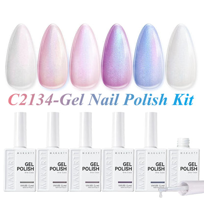 Makartt 6 Colors Gel Nail Polish Set 15ml Jelly Sheer Pink Nude White Red One N'Done Soak Off UV Nail Art Manicure Salon DIY