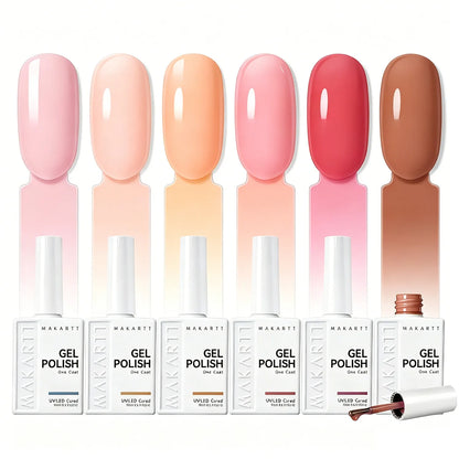 Makartt 6 Colors Gel Nail Polish Set 15ml Jelly Sheer Pink Nude White Red One N'Done Soak Off UV Nail Art Manicure Salon DIY