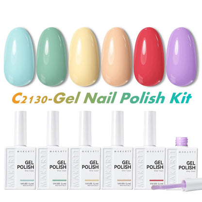 Makartt Pastel Gel Nail Polish Set 6 Colors 15ML One N'Done Spring Summer Baby Blue Green Yellow Purple Red Soak Off UV LED
