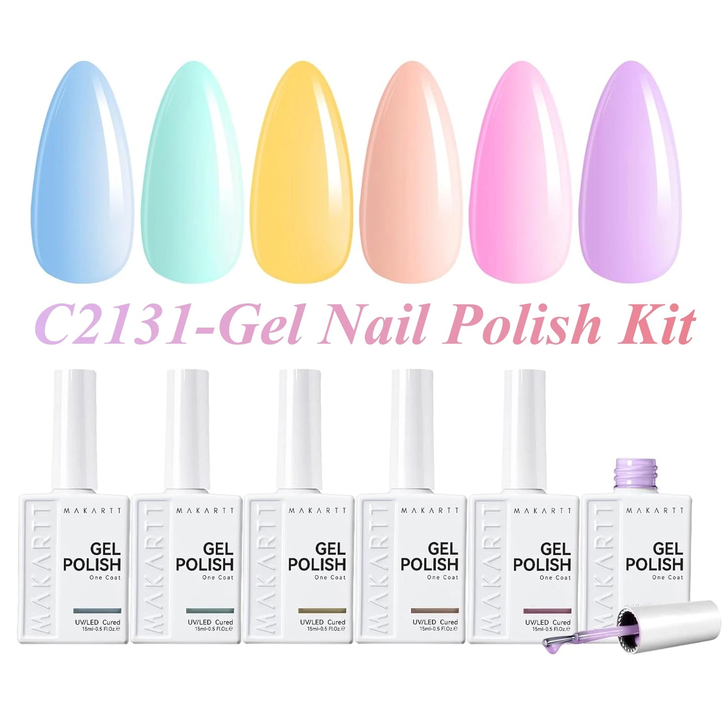 Makartt 6 Colors Gel Nail Polish Set 15ml Jelly Sheer Pink Nude White Red One N'Done Soak Off UV Nail Art Manicure Salon DIY