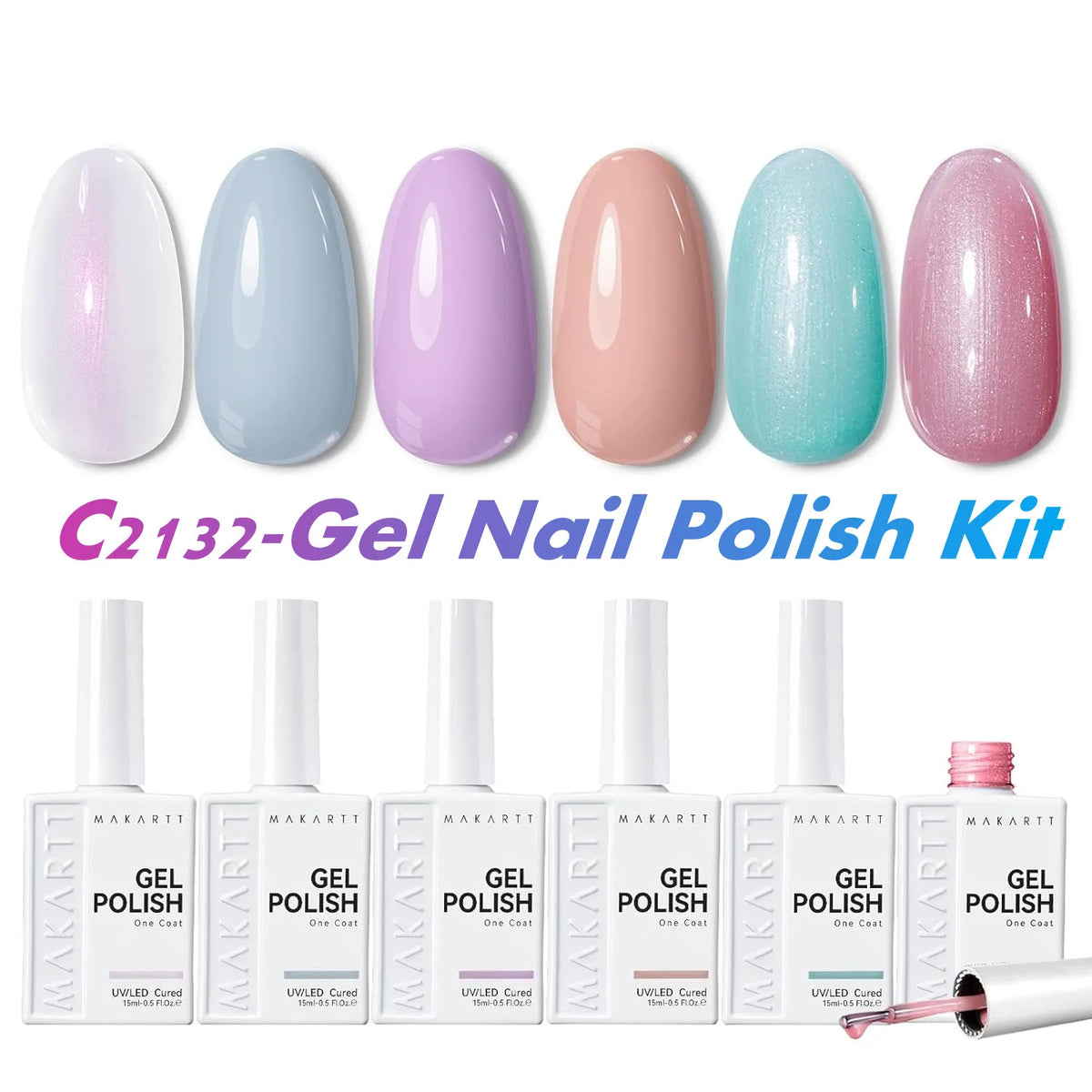 Makartt 6 Colors Cat Eye Gel Nail Polish Set, Magnetic Nail Art Gel Kit Soak Off UV LED Lamp Required Manicure Tools For Women
