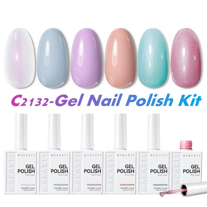 Makartt 6 Colors Cat Eye Gel Nail Polish Set, Magnetic Nail Art Gel Kit Soak Off UV LED Lamp Required Manicure Tools For Women