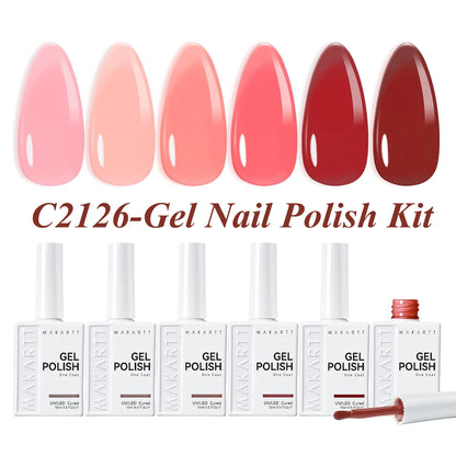 Makartt 6 Colors Gel Nail Polish Set 15ml Jelly Sheer Pink Nude White Red One N'Done Soak Off UV Nail Art Manicure Salon DIY
