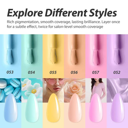 Makartt Pastel Gel Nail Polish Set 6 Colors 15ML One N'Done Spring Summer Baby Blue Green Yellow Purple Red Soak Off UV LED