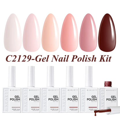 Makartt 6 Colors Gel Nail Polish Set 15ml Jelly Sheer Pink Nude White Red One N'Done Soak Off UV Nail Art Manicure Salon DIY