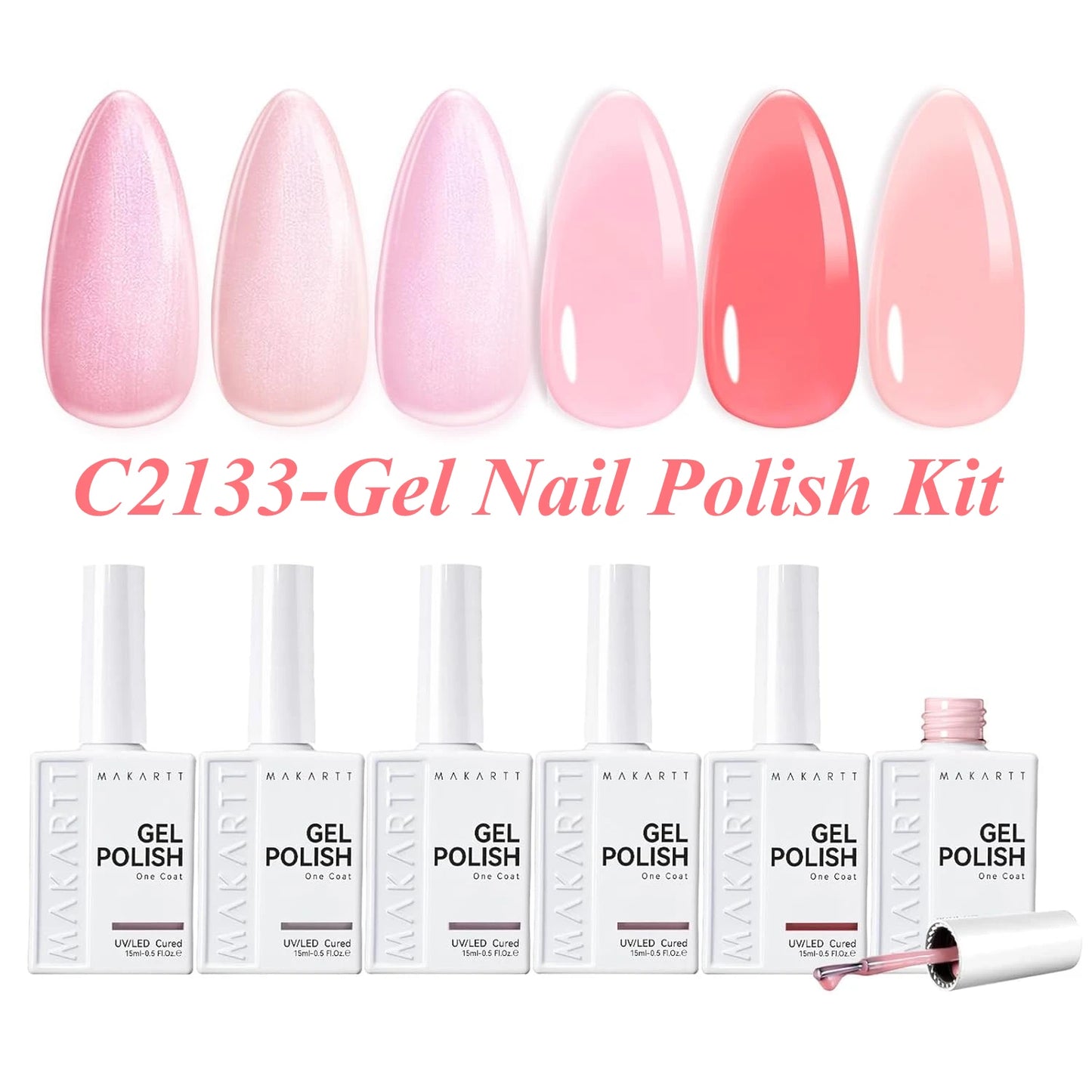 Makartt 6 Colors Gel Nail Polish Set 15ml Jelly Sheer Pink Nude White Red One N'Done Soak Off UV Nail Art Manicure Salon DIY