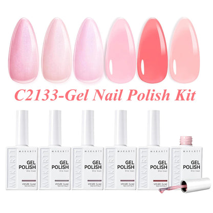 Makartt 6 Colors Gel Nail Polish Set 15ml Jelly Sheer Pink Nude White Red One N'Done Soak Off UV Nail Art Manicure Salon DIY