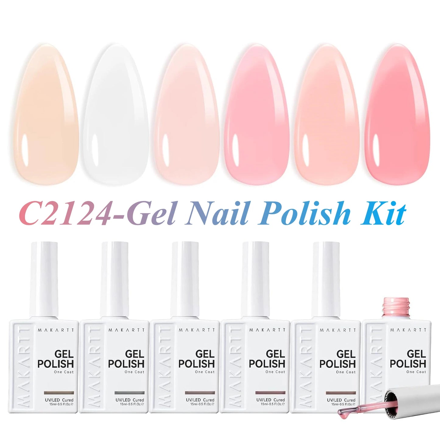 Makartt 6 Colors Gel Nail Polish Set 15ml Jelly Sheer Pink Nude White Red One N'Done Soak Off UV Nail Art Manicure Salon DIY