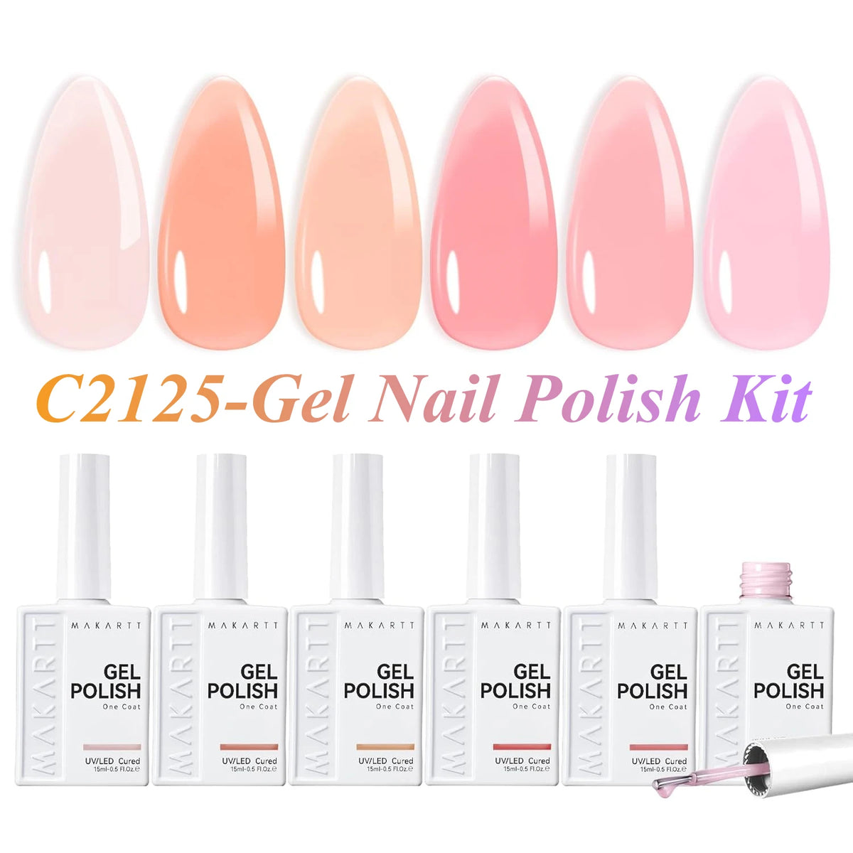 Makartt 6 Colors Gel Nail Polish Set 15ml Jelly Sheer Pink Nude White Red One N'Done Soak Off UV Nail Art Manicure Salon DIY