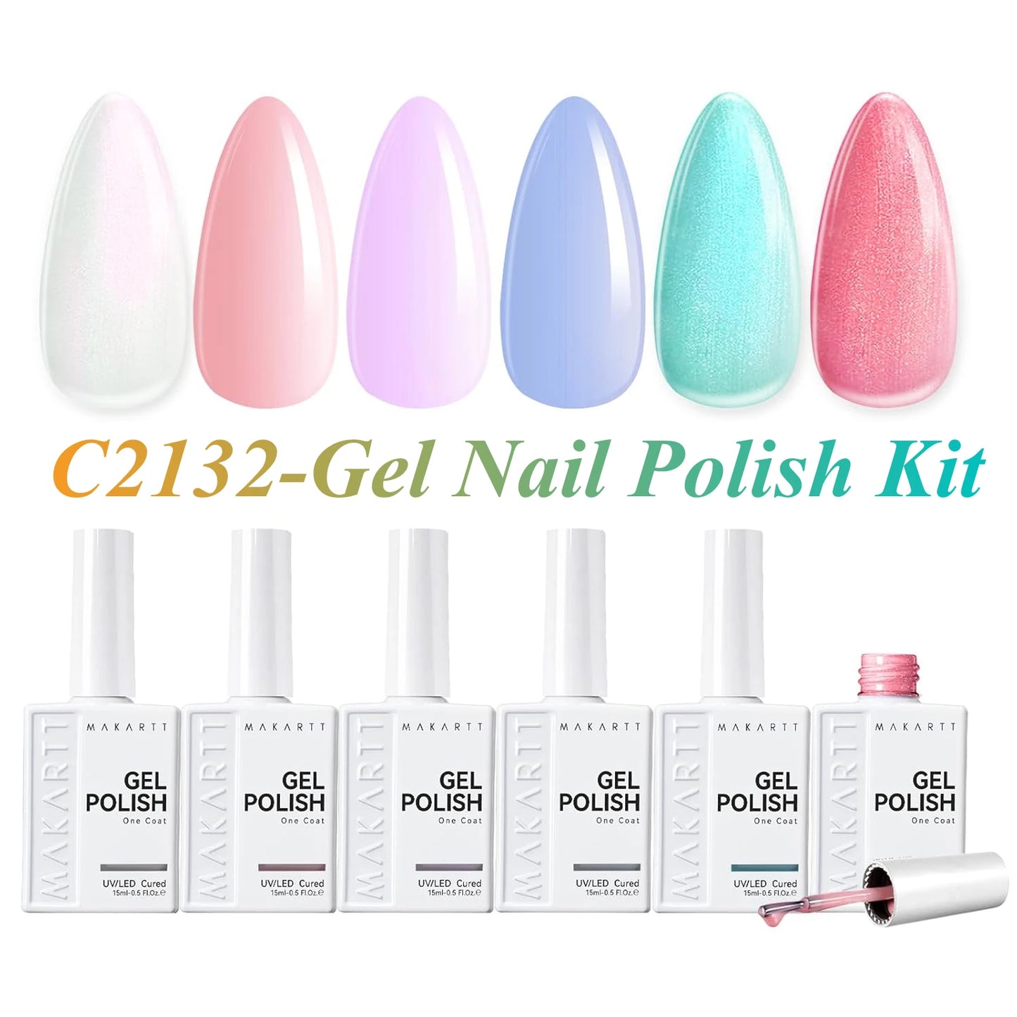 Makartt 6 Colors Gel Nail Polish Set 15ml Jelly Sheer Pink Nude White Red One N'Done Soak Off UV Nail Art Manicure Salon DIY