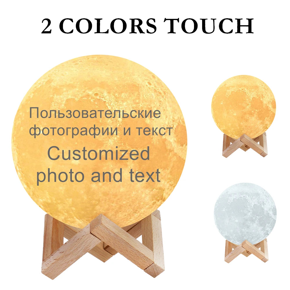 Drop Shipping Photo Customized Moon Lamp 3D Print Moon Night Light USB Rechargeable Personalized Gift with Your Text & Photo