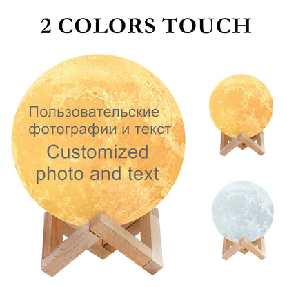 Drop Shipping Photo Customized Moon Lamp 3D Print Moon Night Light USB Rechargeable Personalized Gift with Your Text & Photo