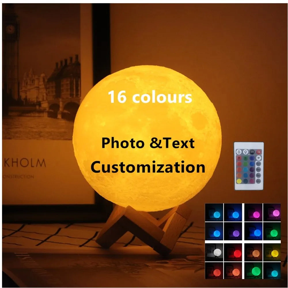 Customized Personality 3D Printing Moon Novelty Light Lunar USB Charging Night Lamp Touch/Remote 2/16 Colors Moonlight