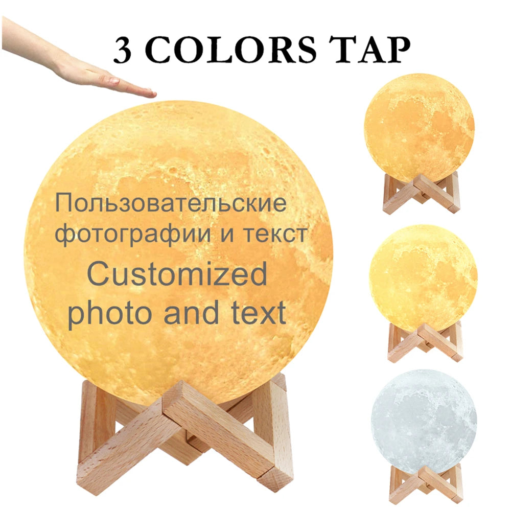 Drop Shipping Photo Customized Moon Lamp 3D Print Moon Night Light USB Rechargeable Personalized Gift with Your Text & Photo