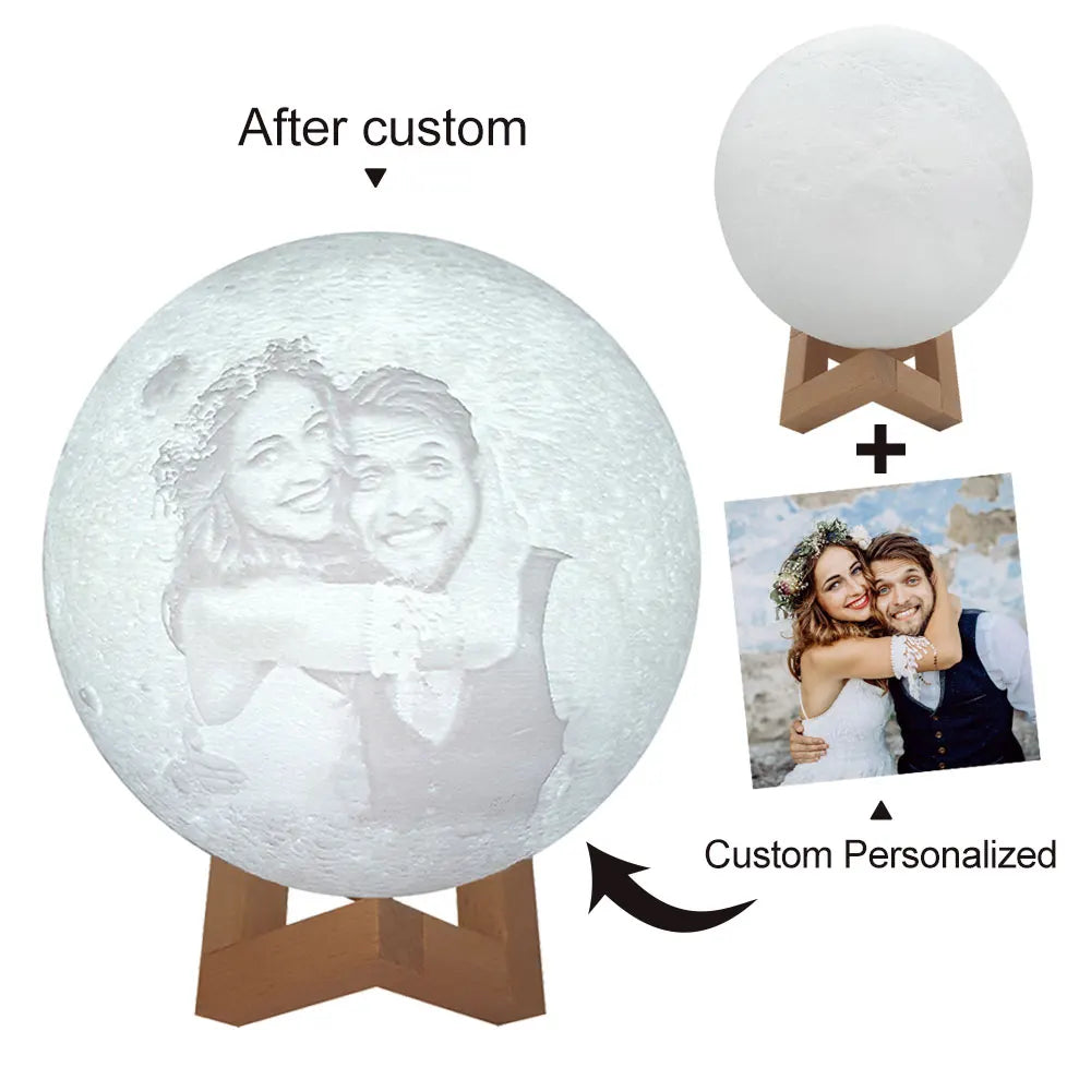 Customized 3D Print Moon Lamp Personalized Photo & Text Night Light USB Lunar Lamp Birthday Mother's Day Gift for Family Couple