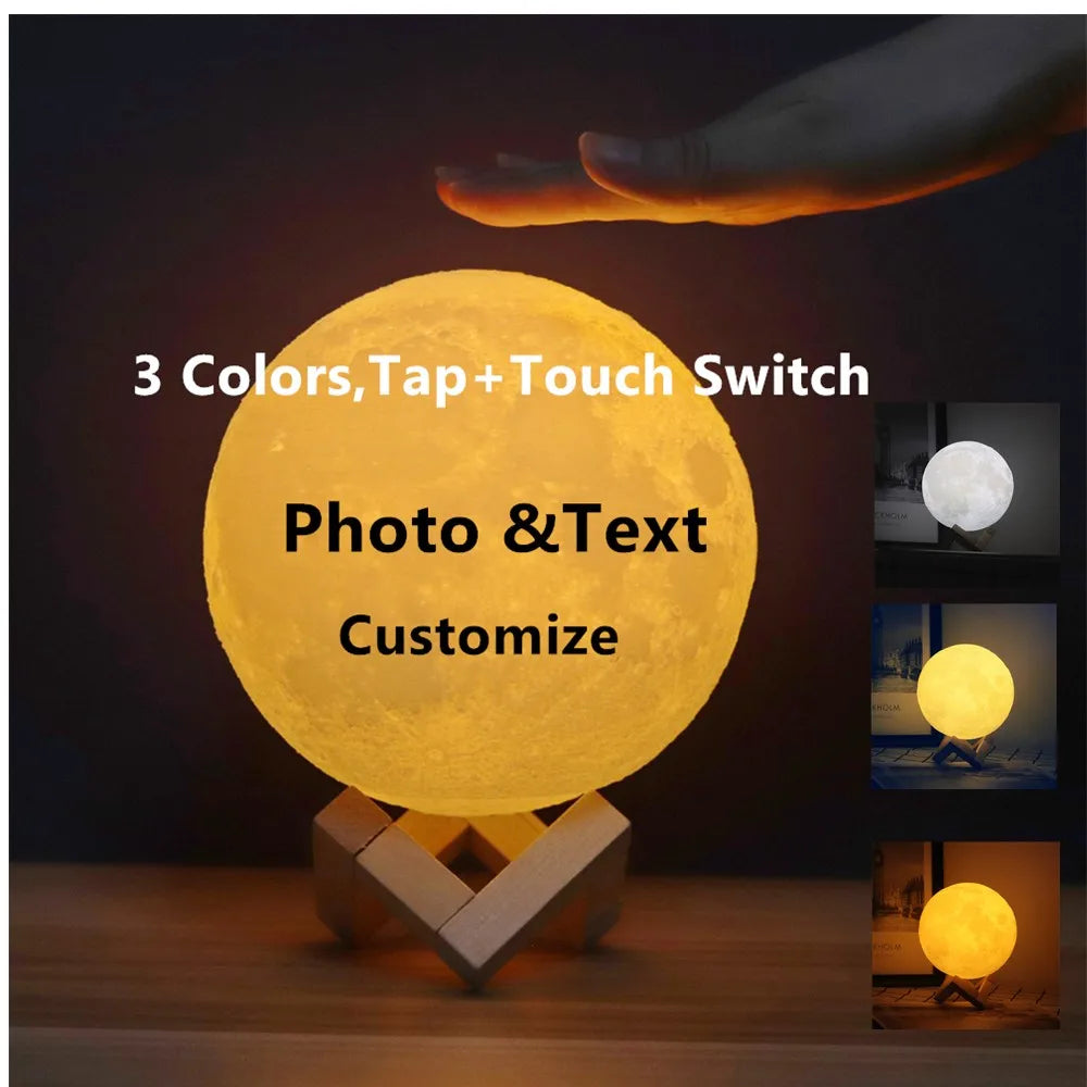 Customized Personality 3D Printing Moon Novelty Light Lunar USB Charging Night Lamp Touch/Remote 2/16 Colors Moonlight