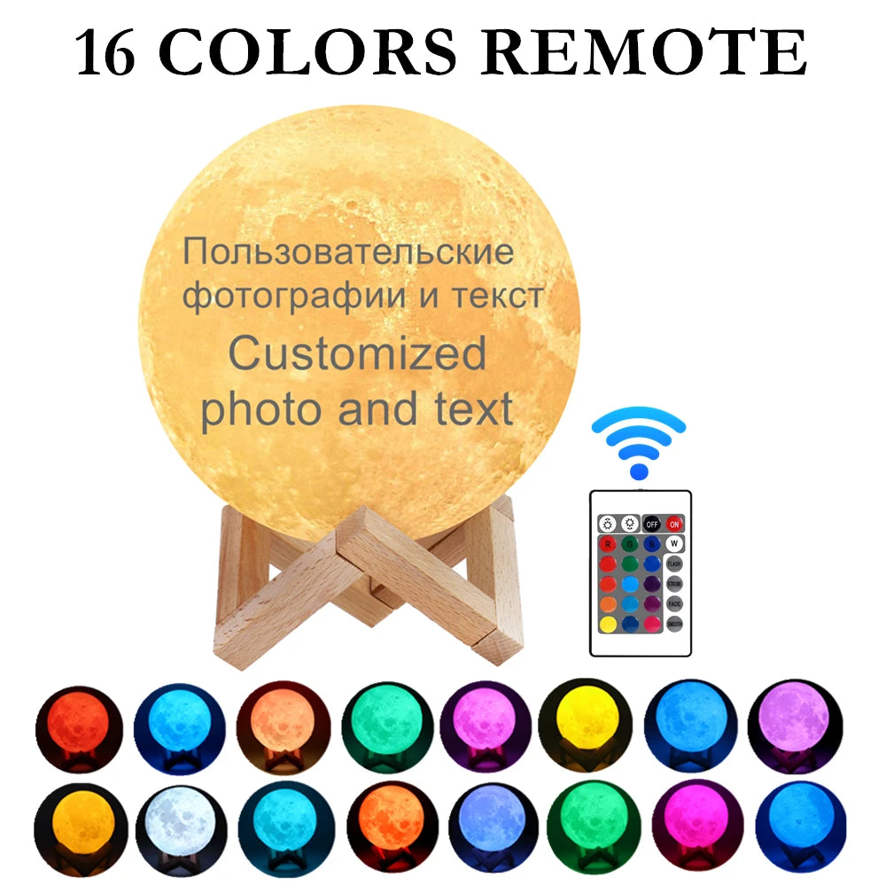 Drop Shipping Photo Customized Moon Lamp 3D Print Moon Night Light USB Rechargeable Personalized Gift with Your Text & Photo