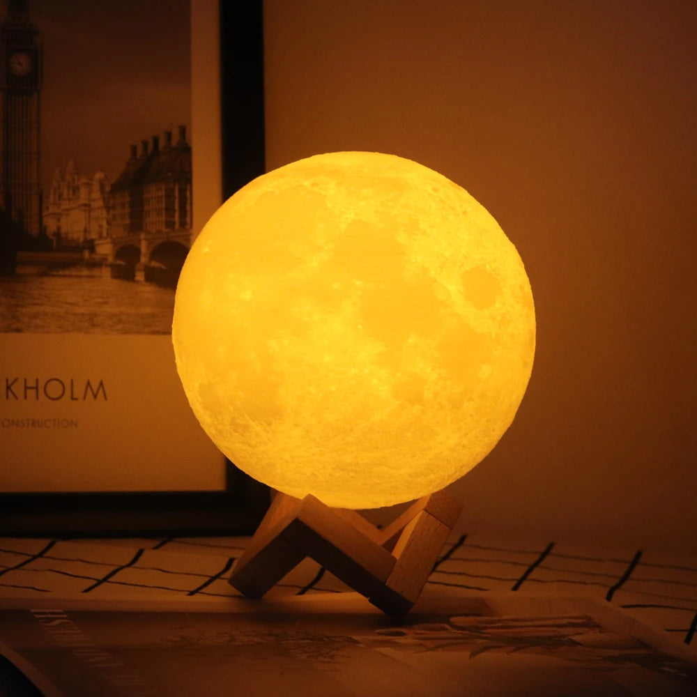 Customized Personality 3D Printing Moon Novelty Light Lunar USB Charging Night Lamp Touch/Remote 2/16 Colors Moonlight