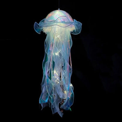 Jellyfish Sleeping Warm Light Button Battery Hanging Ceiling Lantern with Ribbon&Bead LED Bulbs for Children Bedroom
