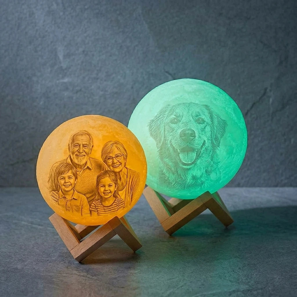 Customized 3D Print Moon Lamp Personalized Photo & Text Night Light USB Lunar Lamp Birthday Mother's Day Gift for Family Couple