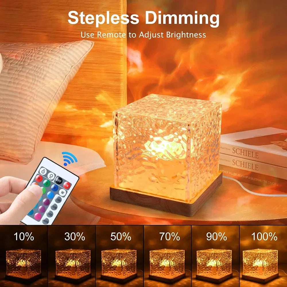 3/16 Colors Dynamic Rotating Water Ripple Projector Night Light Flame Crystal Lamp for Living Room Study Bedroom Rotating Light