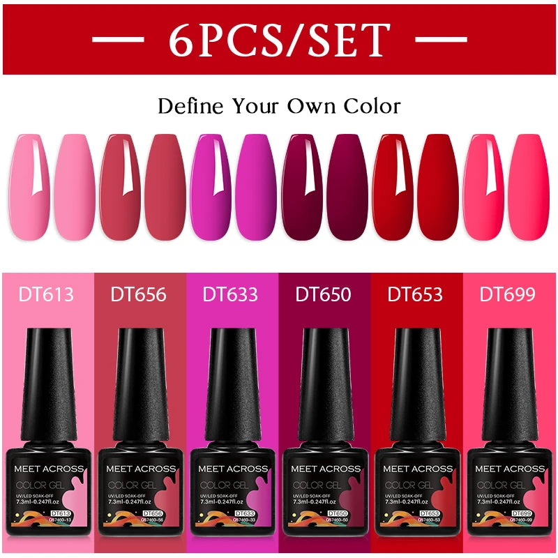 6pcs Gel Nail Polish Set HEMA TPO FREE Semi Permanent Soak Off UV Gel Varnish Nail Art Decoration Summer Nails DIY Nail Supplies