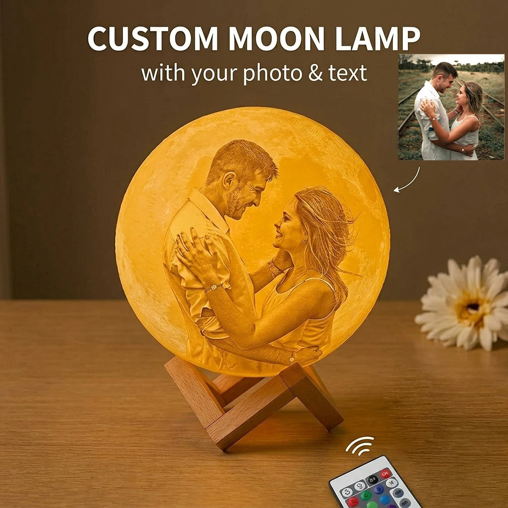 Customized 3D Print Moon Lamp Personalized Photo & Text Night Light USB Lunar Lamp Birthday Mother's Day Gift for Family Couple