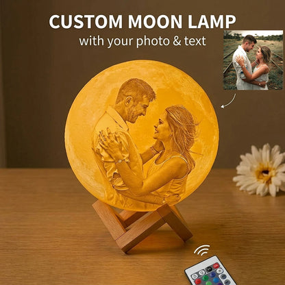Customized 3D Print Moon Lamp Personalized Photo & Text Night Light USB Lunar Lamp Birthday Mother's Day Gift for Family Couple