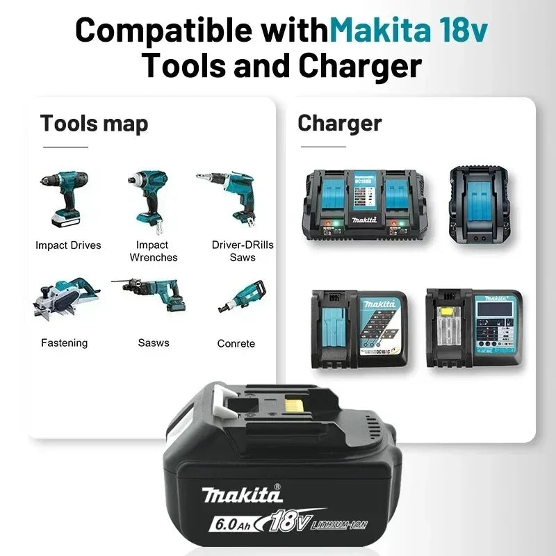 Original Makita 6.0Ah for Makita 18V Battery BL1830B BL1850B BL1850 BL1840 BL1860 BL1815 Replacement Lithium Battery