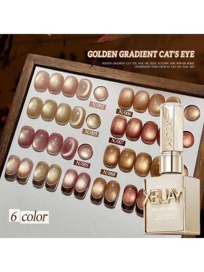 1/6Pcs 15ML Golden Gradient Cat Eye Nail Polish Gel Phototherapeutic Gel Soak Off Nail Magnetic Gel Polish Nail Art DlY At Home