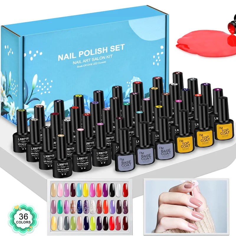 42Pcs/Set Gel Nail Polish Kit Hybrid Varnish Set For Manicure Nails Art UV LED Nail Art Gel Semi Permanent Base Top Coat Varnish