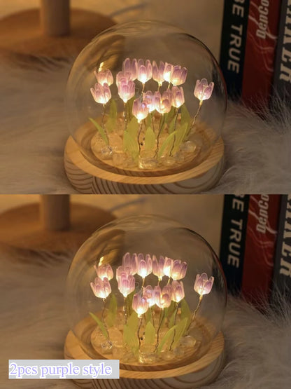 Artificial Tulip Flower Night Light Ornaments Handmade DIY Bedsides LED Night Lamp Bedroom Desk Decor Birthday Gifts Table Lamp
