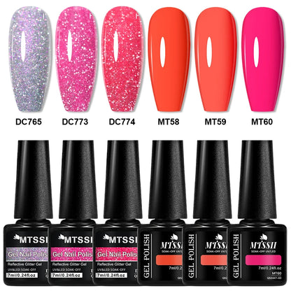 6pcs Reflective Glitter Gel & Color Gel Nail Polish Set Shiny Effect Semi Permanent UV LED Gel Manicure DIY Nail Supplies
