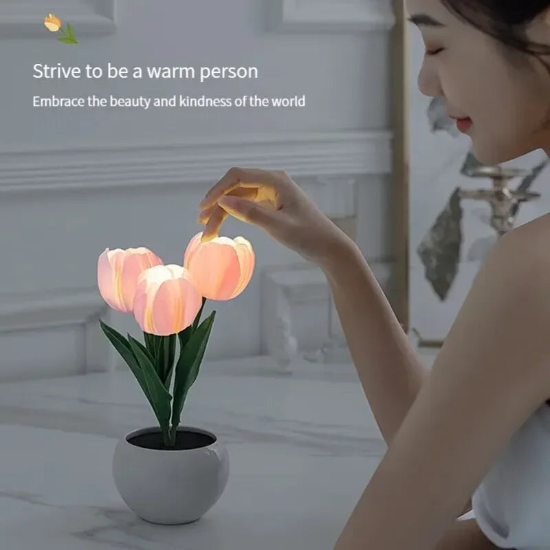 3Tulips Table Lamp LED Simulation Flower Bedside Lamp Bouquet Bedroom Bedside Romantic Atmosphere Birthday Gift Home Decoration