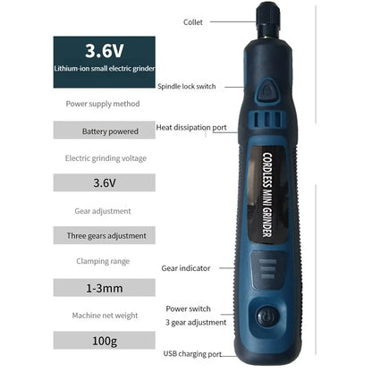 Cordless Electric Drill Micro Rotary Tool 3.6V 5000-10000-15000r Rechargeable Wireless Mini Grinder Mini Drill Engraver Kit