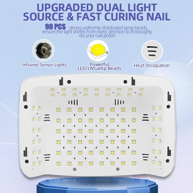 NEW 90LEDS UV LED Lamp For Nail Manicure 380W Professional Gel Polish Drying Lamps With Hand Pillow Wear High-power Nail Dryer