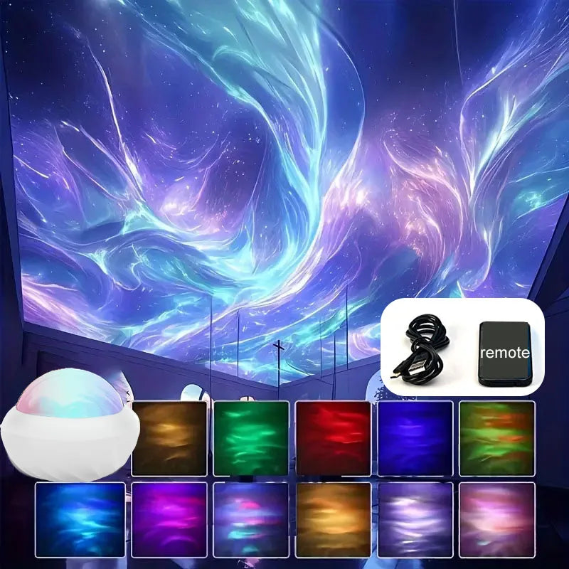 RGB Atmosphere Night Lights Northern Light Projector Remote Control USB Aurora Projection Lamp 360° Rotate for Home Party Decor