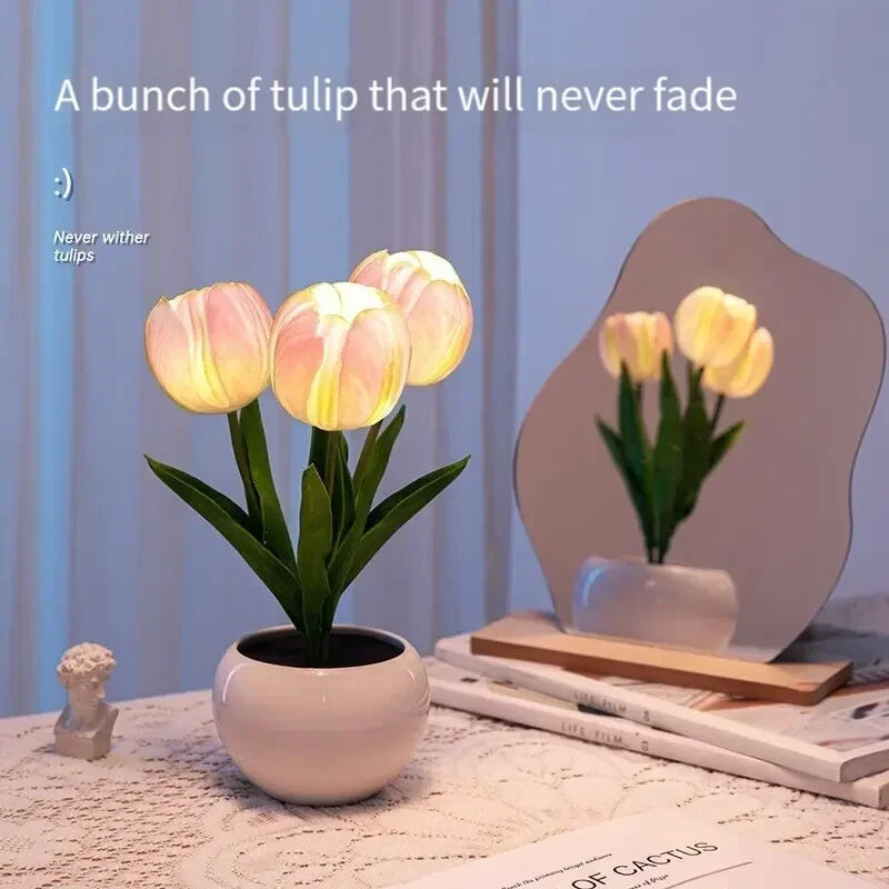 3Tulips Table Lamp LED Simulation Flower Bedside Lamp Bouquet Bedroom Bedside Romantic Atmosphere Birthday Gift Home Decoration