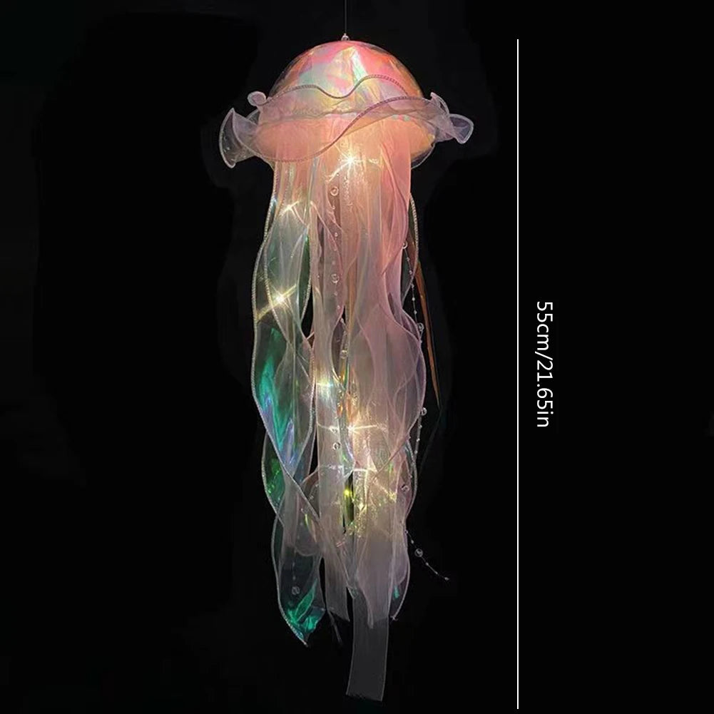 Jellyfish Sleeping Warm Light Button Battery Hanging Ceiling Lantern with Ribbon&Bead LED Bulbs for Children Bedroom