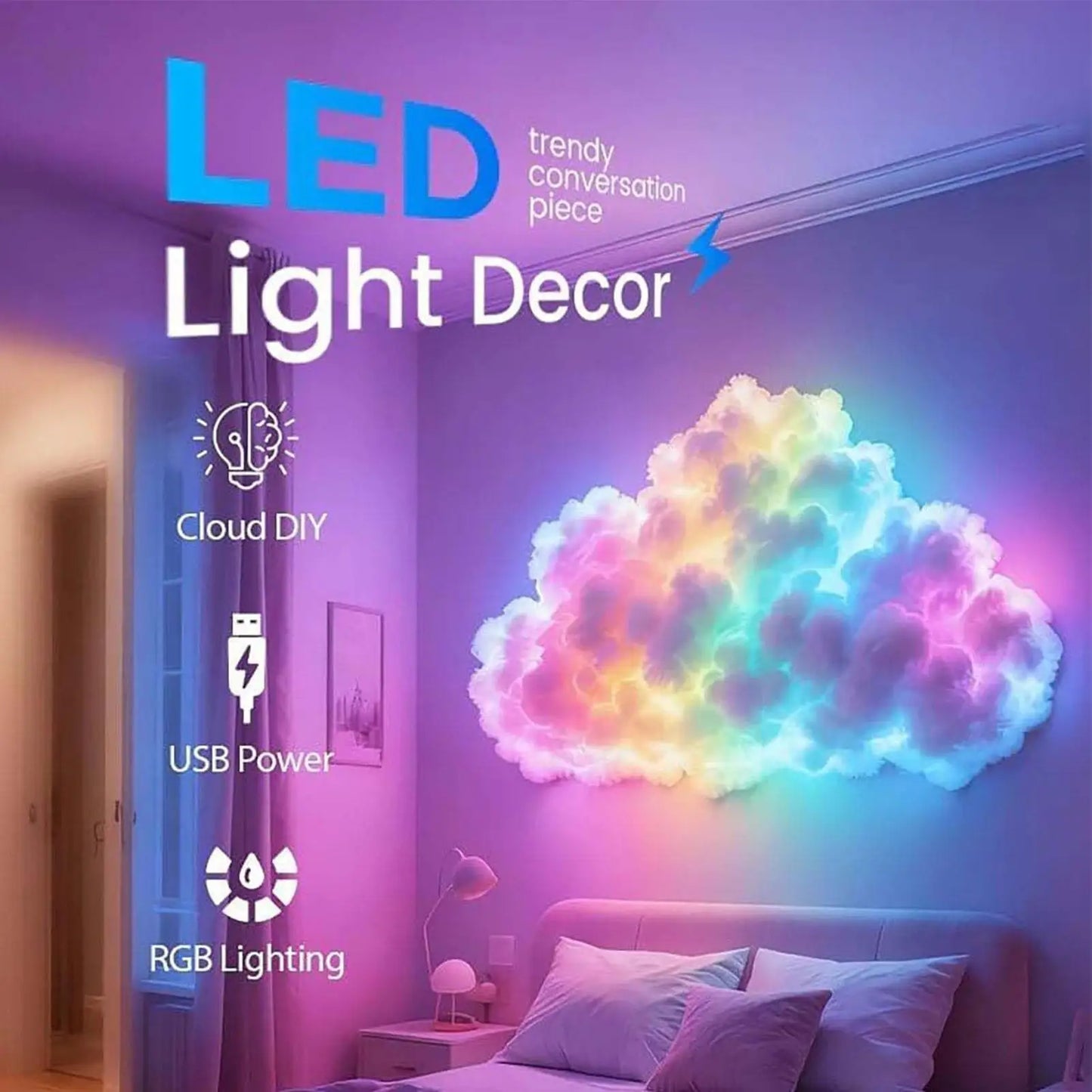 3D LED Thunder Cloud Lamp USB Powered Music Rhythm Night Light for Bedroom Desktop Gaming Room Decor Mood Lighting Gift